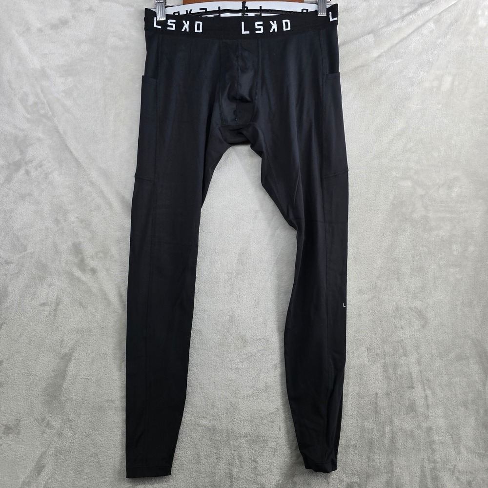 LSKD Mens Black Performance Compression‎ Tights Leggings Pockets Size Large